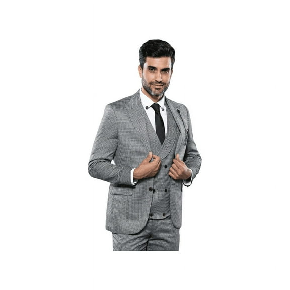 Men 3pc European Vested Suit WESSI by J.VALINTIN Extra Slim Fit JV21 gray silver