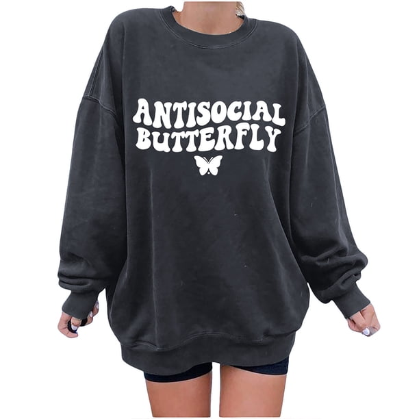 Sudadera Para Mujer Sudaderas de Otoño Estampado de Letras Cuello Redondo Suelto Manga Larga Jersey de Gran Tamaño de Lana Odeerbi ODB171640