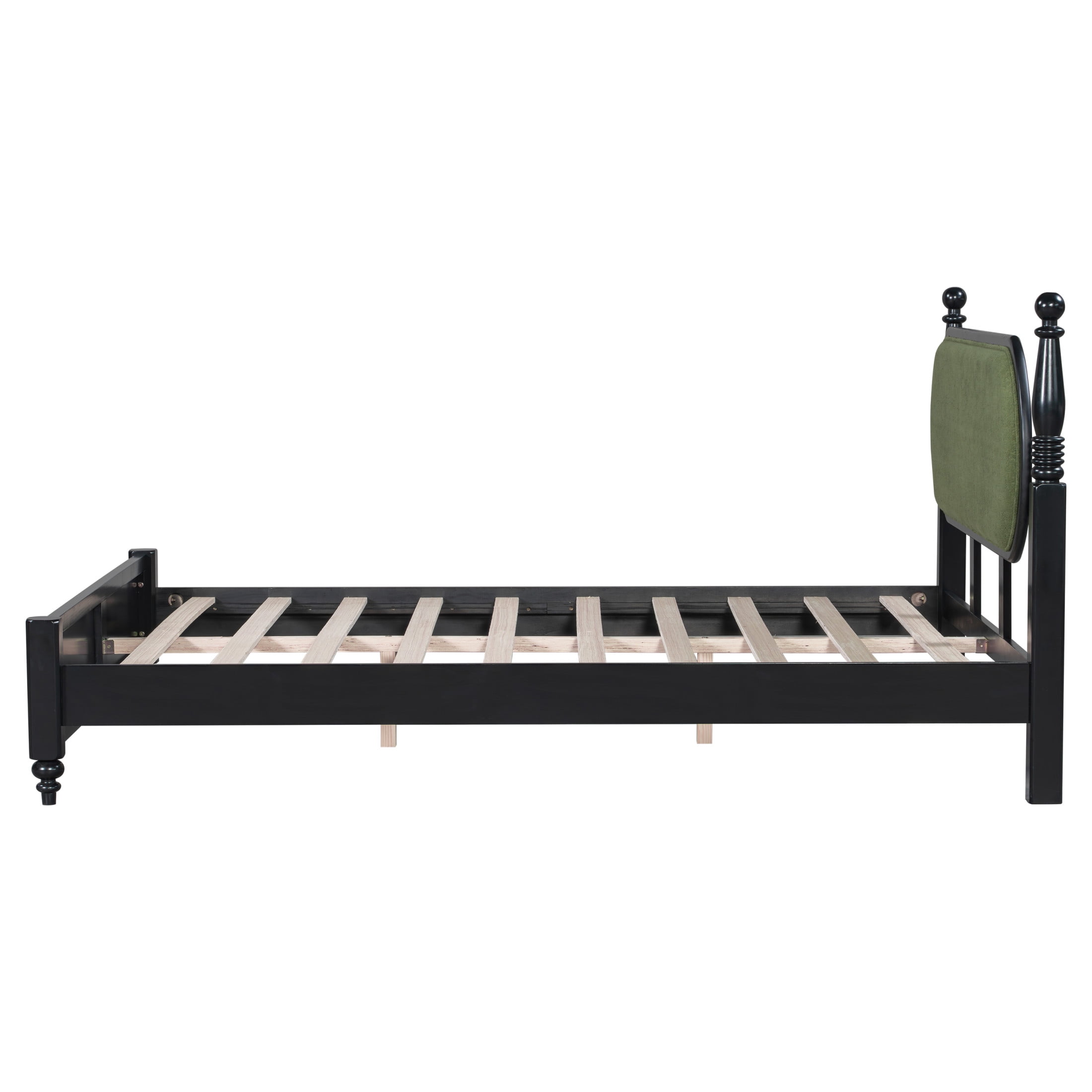 Christopher Knight Home Vintage Queen Platform Bed Frame with Upholstered Headboard, Black+Green