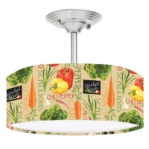 888 Cool Fans DR-0001092 Farm Fresh Veggies Vegetable Garden 2-Light Brushed Nickel Drum LED Lamp Fixture