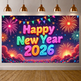 thumbnail image 5 of Colorful Happy New Year Banner Neon  New Year 2026 Display Firework Design Star Pattern NYE Backdrop for New Year Party NYE Celebration Holiday Gathering, 5 of 8