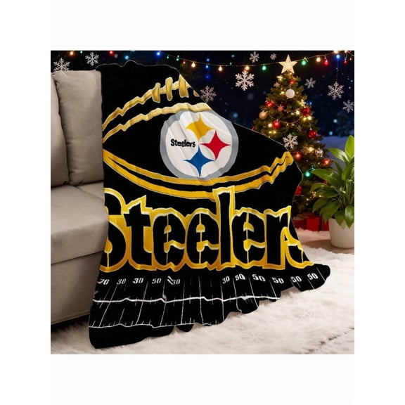 1pc Flannel Throw Blanket - Soft Steelers Football Field Design Warm & Versatile For Naps, Camping, Travel & Home Decor  Gifts For Family Or Friends 280gsm
