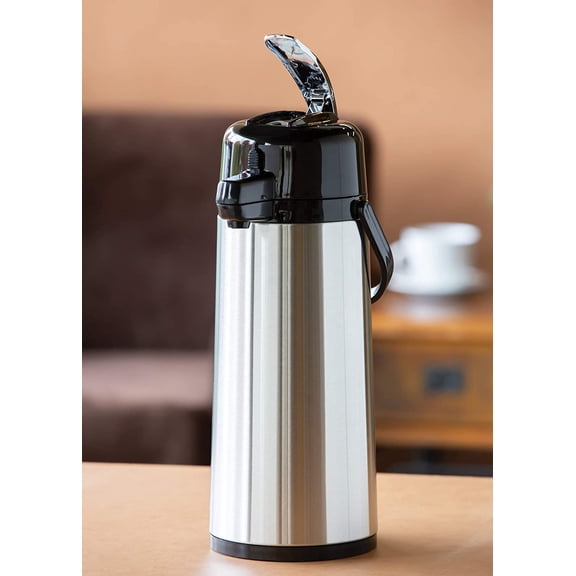 ECAL22S -Air Airpot with Lever Lid, Insulated Beverage Dispenser, Thermal Coffee Carafe, 2.2 Liter, Glass vacuum insulated