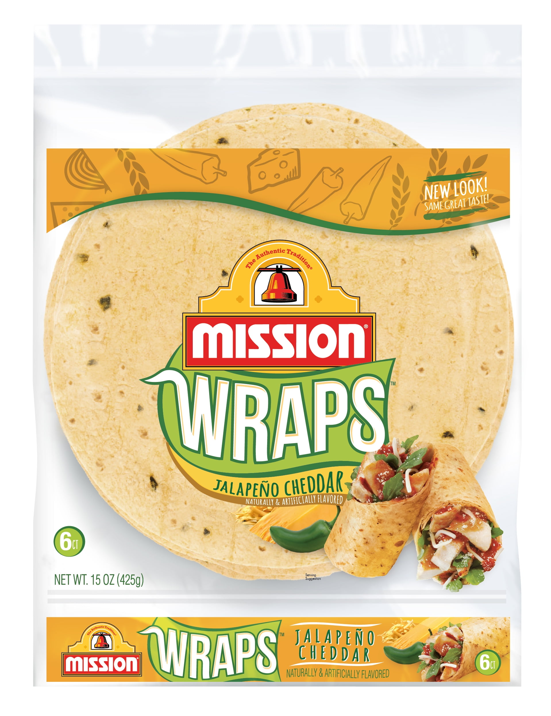 Mission Jalapeno Cheddar Flour Tortilla Wraps, 6 ct