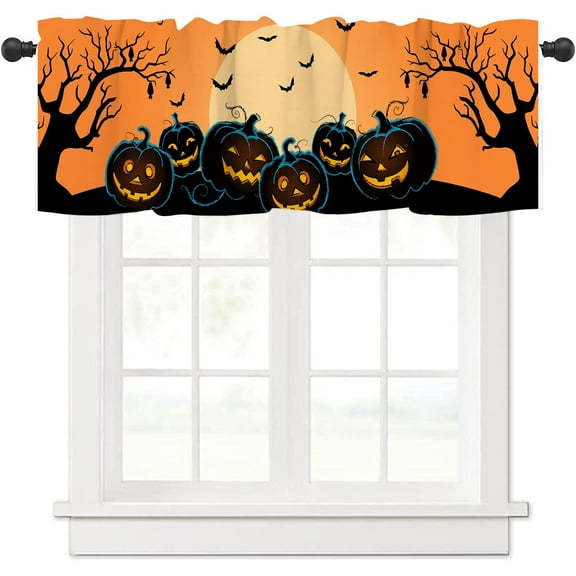 Halloween Fall Kitchen Decor Curtains, Pumpkins/Bats/Dryad Printed Short Tier Curtains for Kitchen Cafe Small Half Window Curtains for Bathroom, 54 X 18 Inch
