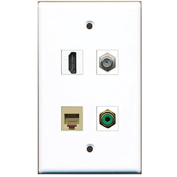 RiteAV - 1 Port HDMI 1 Port RCA Green 1 Port Coax Cable TV- F-Type 1 Port Phone RJ11 RJ12 Beige Wall Plate