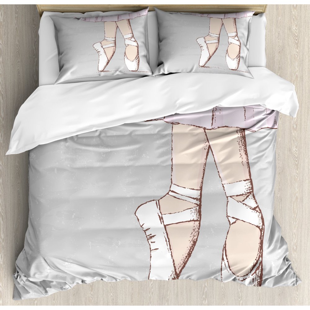 Ballerina Duvet Cover Set Queen Size, Balanced Legs of Points Dancer
