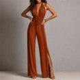 thumbnail image 4 of Aimik Jumpsuits for Women Trendy Sleeveless Halter Ruched Wide Leg Jumpsuits Fall Fashion Dressy Womens One Piece Rompers for Vacation, 4 of 6
