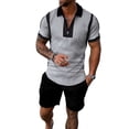 thumbnail image 1 of DYMADE Men Casual Zipper Lapel Short Sleeve Shirt And Shorts 2PCs Set, 1 of 4