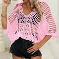 thumbnail image 5 of ZyeKqe Womens Crochet Tops Half Sleeve Sweaters Hollow out V Neck Knit Tops Summer Beach Cover Ups Swimming Suits, 5 of 6