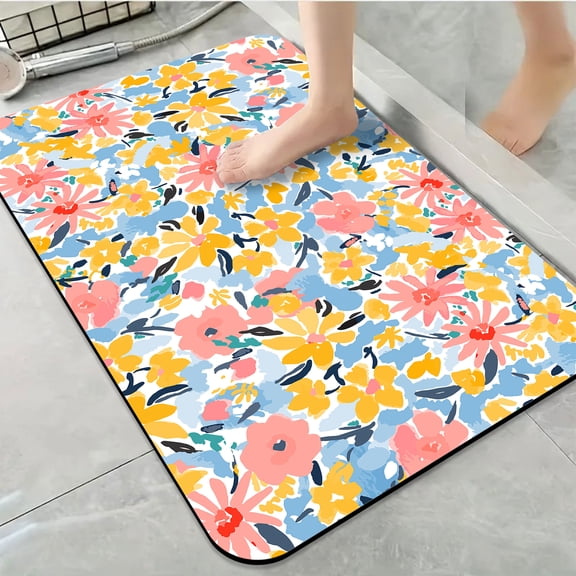 1pc Multicolored Flower Bathroom Rug Bathroom Decor and Accessories- Durable,Anti Slip,And Quick Drying,Suitable For Indoor/outdoor Use - Perfect For Bathrooms,Bedrooms,Kitchens