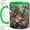 Green, variant on Cardinal Wildflower Garden Coffee Mug, Red Cardinal Mug, Morning Tea Cup for Home, Songbird Among Pink Roses with Purple Lavender and Leaves, Floral Wildlife Art, Backyard Birdwatcher