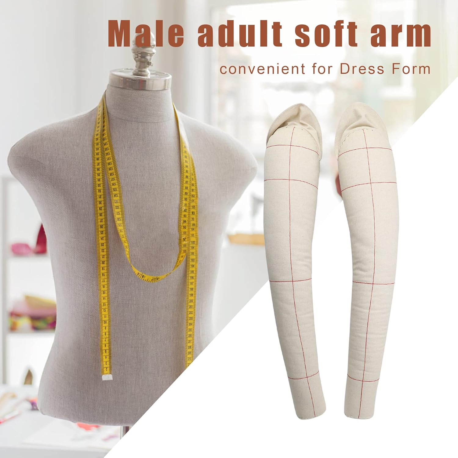 DE-LIANG Dress Form's Pattern Sewing Arms for Men,Adult Male Soft Cotton Arms for Full Body Tailor Mannequin, Fitting Mannequin's Arms 65cm, Draping Male Cotton Soft Arms,Size 96, Beige 1 Pair