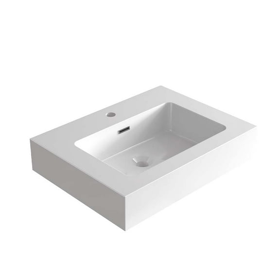 CITTANEO Glossy White Solid Surface Integrated Sink - Vessel Bathroom Vanity Basin Without Drain or Faucet - Seamless Non-Porous Design
