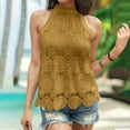 thumbnail image 2 of UPPADA Womens Halter Tank Tops Cute Eyelet Blosues Casual Summer Lace Tank Tops Solid Color Sleeveless Tunic Tops with Ruffle Hem Design Flowy Going Out Tops,M Yellow Tank Tops, 2 of 7