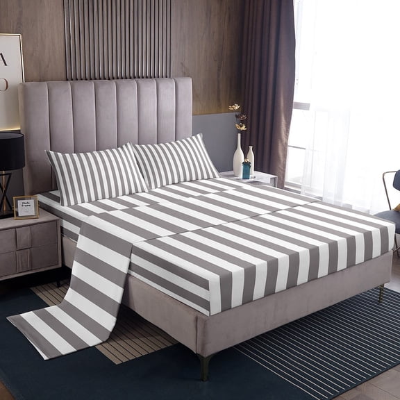 Erosebridal Grey Stripes Twin Sheet Sets, Geometry Abstract Bed Sheets Twin, Minimalism Bedding Twin Size, Microfiber Bedroom Decoration, 3pcs