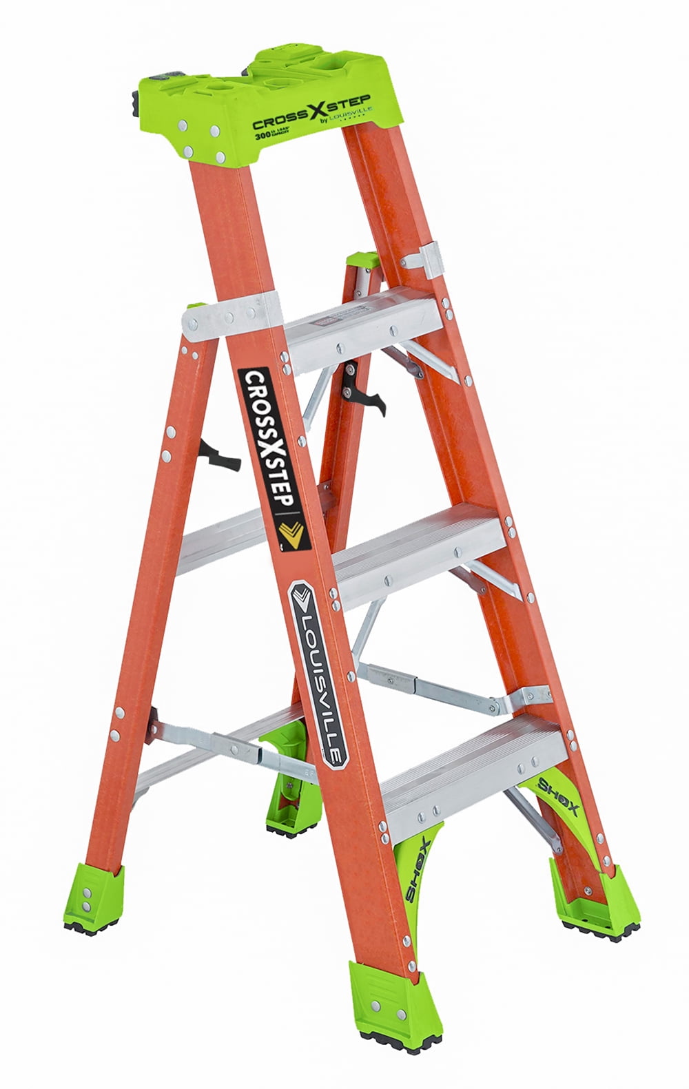 Heavy-Duty Fiberglass Stepladder Securely Holds Tools 300-lb Capacity 4-Foot Red 