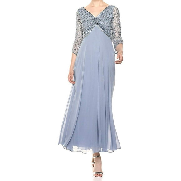 J Kara Haut Perlé à Manches 3/4 pour Femmes Grande Taille, Bleu Poussiéreux/bleu/argent, 14W