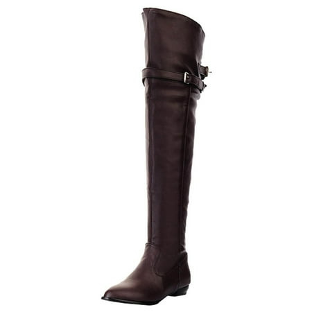 

Fesfesfes Riding Boots For Women Long Knight Round High Belt Buckle Flat US:6.5(38)
