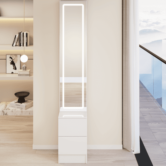 Ardescere 63" LED Full Length Mirror Jewelry Cabinet, Touch 3 Color Dimmable Multi-Layer Cosmetic Storage Organizer