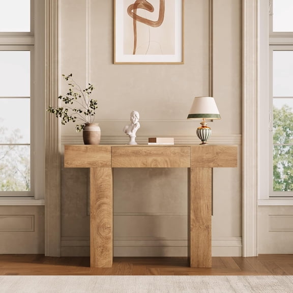 Rustic Console Table with Storage Drawer, 47 Inch Narrow Sofa Table, Slim Entryway Hallway Table, Farmhouse Wood Foyer Furniture, Easy Assembly,Oak