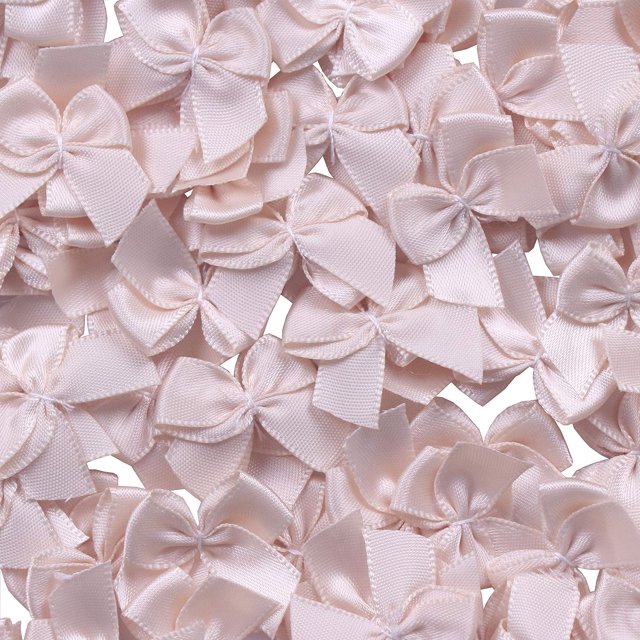 GFDYREE 80Pcs Mini Satin Ribbon Bows Flowers 1" x3/4"Appliques DIY Craft Scrapbooking DIY Embellishmen Projects,Bow Decorations (Beige)