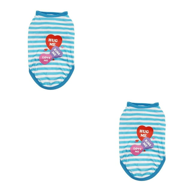 Transemion Striped Vests Pet T-shirts Gentle Puppy Clothes Exquisite Workmanship Coat Top Cat Lightweight Costumes Outfit Printed Pattern Light Blue S 2Set