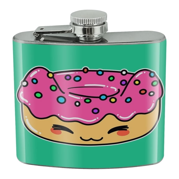 Cute Kawaii Cat Donut Stainless Steel 5oz Hip Drink Kidney Flask