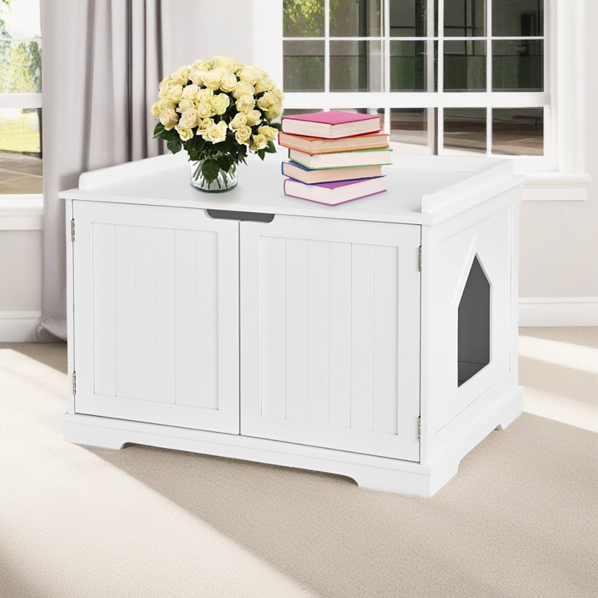 Kadyn 29" Cat Litter Box Enclosure with Double Doors for Large Cat and Kitty, Hidden Cat House Washroom Furniture, White