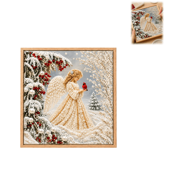 Christmas Diamond Painting Art Kit, Winter Angel Red Bird 3D Pearl Christmas Diamond Painting Art Craft Kit, DIY Pearl Beads Craft Kits for Adults, Handmade Home Decoration Gift