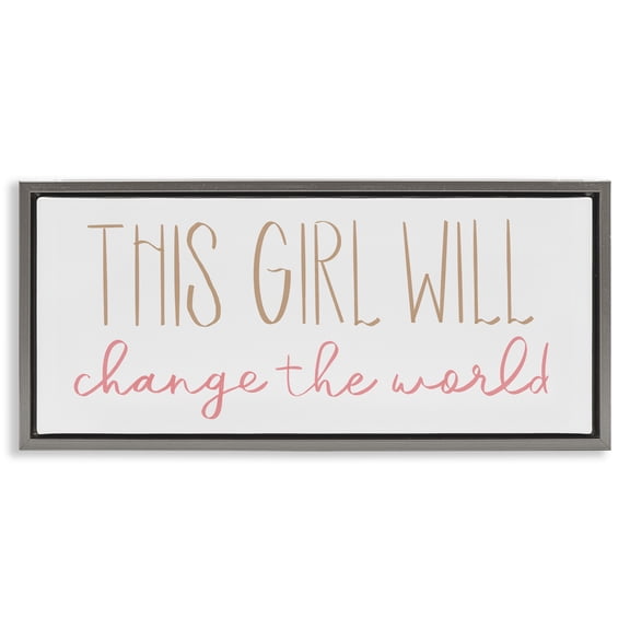 Stupell Industries Girl Power Motivational Phrase Inspirational Painting Gray Floater Framed Canvas Art Print Wall Art, 25 x 11