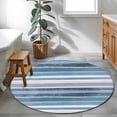 thumbnail image 4 of Northern Europe Round Area Rugs 3 ft, Blue Vintage Stripes Washable Small Area Rug with Non-Slip Sturdy Edge Binding Round Front Door Mat Floor Carpet for Entryway, 4 of 9