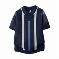 thumbnail image 4 of Ceisia Men's Striped Knit Polo Shirt Short Sleeve Button Collar Textured Fabric for Casual and Smart Wear Navy XL Gifts for Father, 4 of 5
