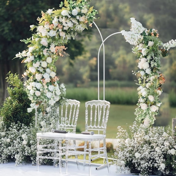 White Wedding Arch Backdrop Stand Set (7.3FT & 6FT), 2-Pack Metal Arch Frame for Wedding Ceremony, Baby Shower, Birthday Party Decorations