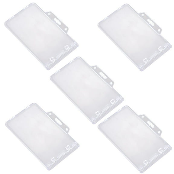 Plastic Tags ID Card Holder Name Protector Hard Sleeves Label Set Student 5 Pcs