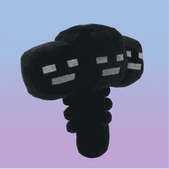 8 Inch Black Pixel-Style Three-Headed Stuffed Plush Toy, Video Game Collectible Plushies - Wither