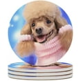 thumbnail image 2 of SKYSONIC Round Drink Coasters 6 Pcs Poodle Dog Wearing Pink Sweater in Winter Absorbent Ceramic Coaster with Cork Base for Coffee Cups Housewarming Gift for Home Decor, 2 of 6