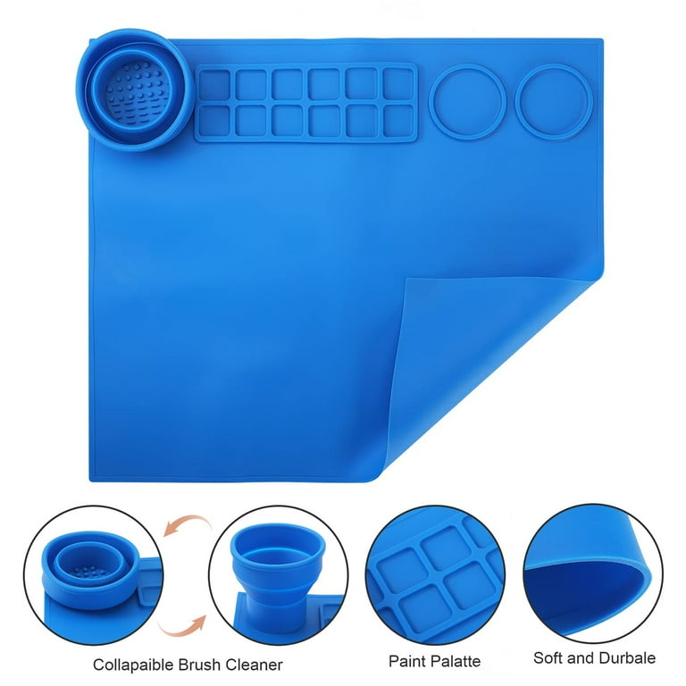 Silicone Craft Mat, Silicone Mat for Resin, Crafts, Liquid Casting  20x16Non Stick Silicone Sheet with Cleaning Cup for Painting, Art, Clay  and Play Blue
