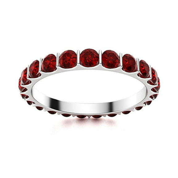 Mooneye 4mm Round Garnet 925 Sterling Silver Stackable Women Eternity Valentines Day Gift Ring