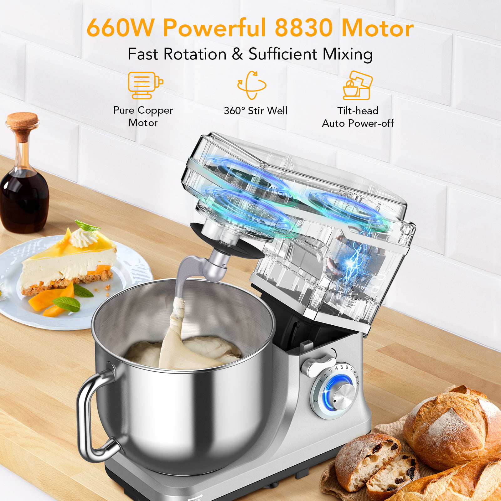 9.5 Qt Stand Mixer, 10-Speed Tilt-Head Food Mixer, Vezzio 660W Kitchen  Electric Mixer with Stainless Steel Bowl, Dishwasher-Safe Attachments for  Most Home Cooks (sky blue) – Home Accessories