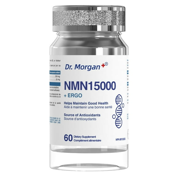 Dr. Morgan NMN Combiné à l'Ergothioneine, 99 % de NMN Pur et d'Ergothioneine Agissent Synergiquement pour Soutenir la Santé Cellulaire, Stimuler les Niveaux de NAD+ et Favoriser un Vieillissement en Santé, Supplément de NAD+, 60 capsules