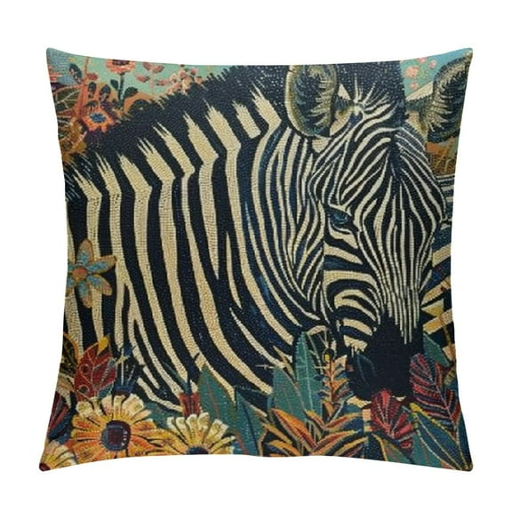 Creowell Indoor/Outdoor Zebra Jungle Jacquard  Decorative Throw Pillow Cover Luxury Accent Neutral Textured Art Animal Rainforest Cushion Pillow Case Living Room Couch Bed Sofa White