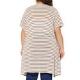 thumbnail image 3 of Cárdigan de punto de mujer plus size Agnes Orinda, con estampado a rayas, de manga corta, abierto al frente, casual, largo, talla 3X, color caqui, 3 of 6