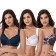 thumbnail image 4 of Curve Muse Plus Size Minimizer Unlined Wirefree Bra with Lace Embroidery-3Pack-WHITE,Navy,GRAY-44DD, 4 of 7