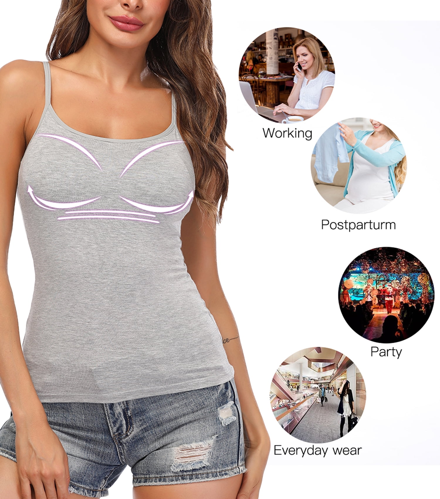 Anyfit Wear Women Camisole with Built-in Bra Cup Supportive Padded Tank Top  Layering Cami Undershirt