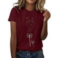 thumbnail image 1 of T-shirt de Sport pour Femmes à Col Montant Simulé à Motif Imprimé Pissenlit, Manches Longues, Col Rond, Manches Courtes, Haut T-Shirt pour Femmes, 1 of 4