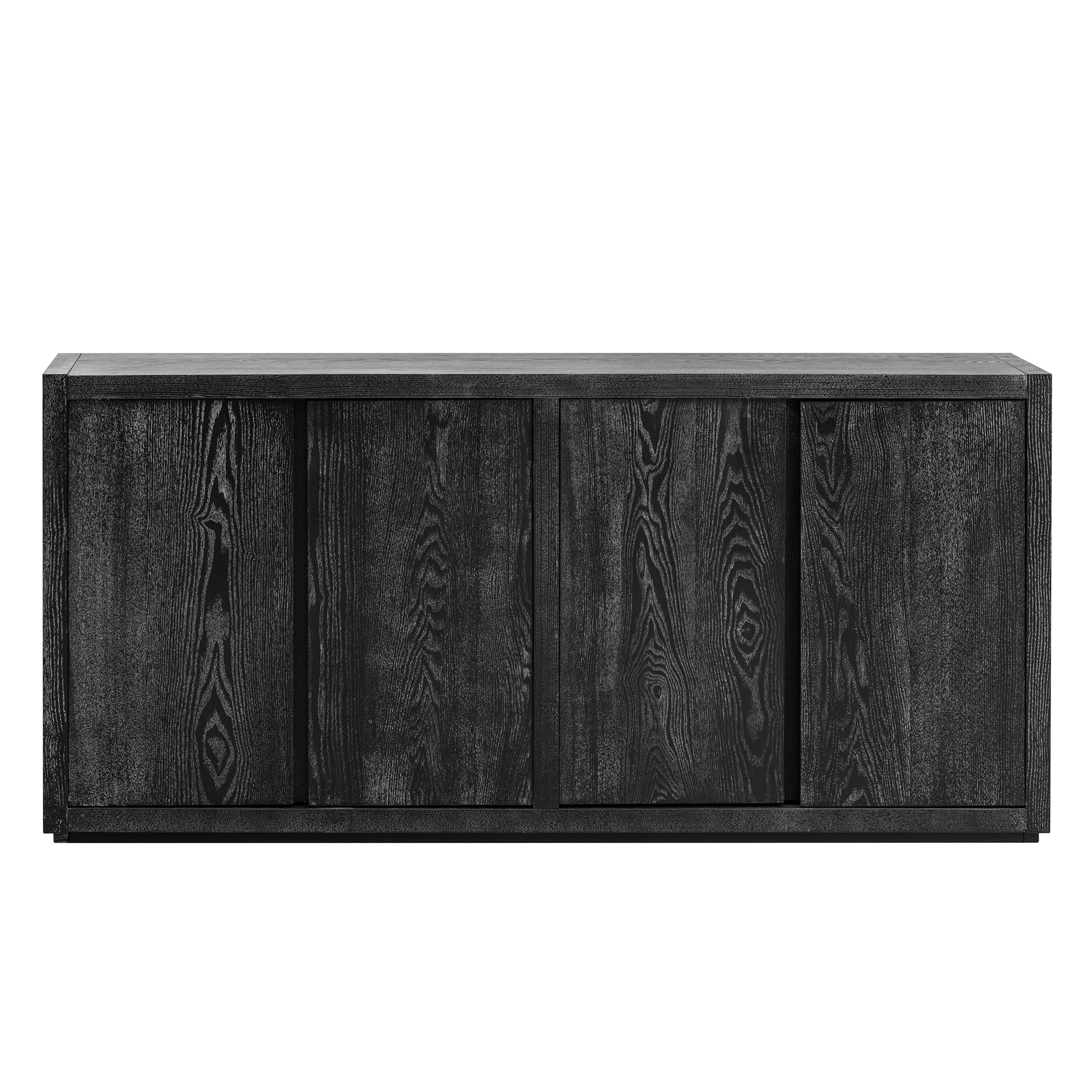 Lunale 63.1" Four-Door Sideboard Cabinet with Ash Veneer, Storage Buffet Cabinets for Entryway, Living Room, Black