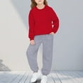 thumbnail image 2 of QQAMB Girls Tracksuit Cute Solid Color Soft Long Sleeve Pullover Top and Pant Sweatpants 2 Piece Sweatsuit, 2 of 8