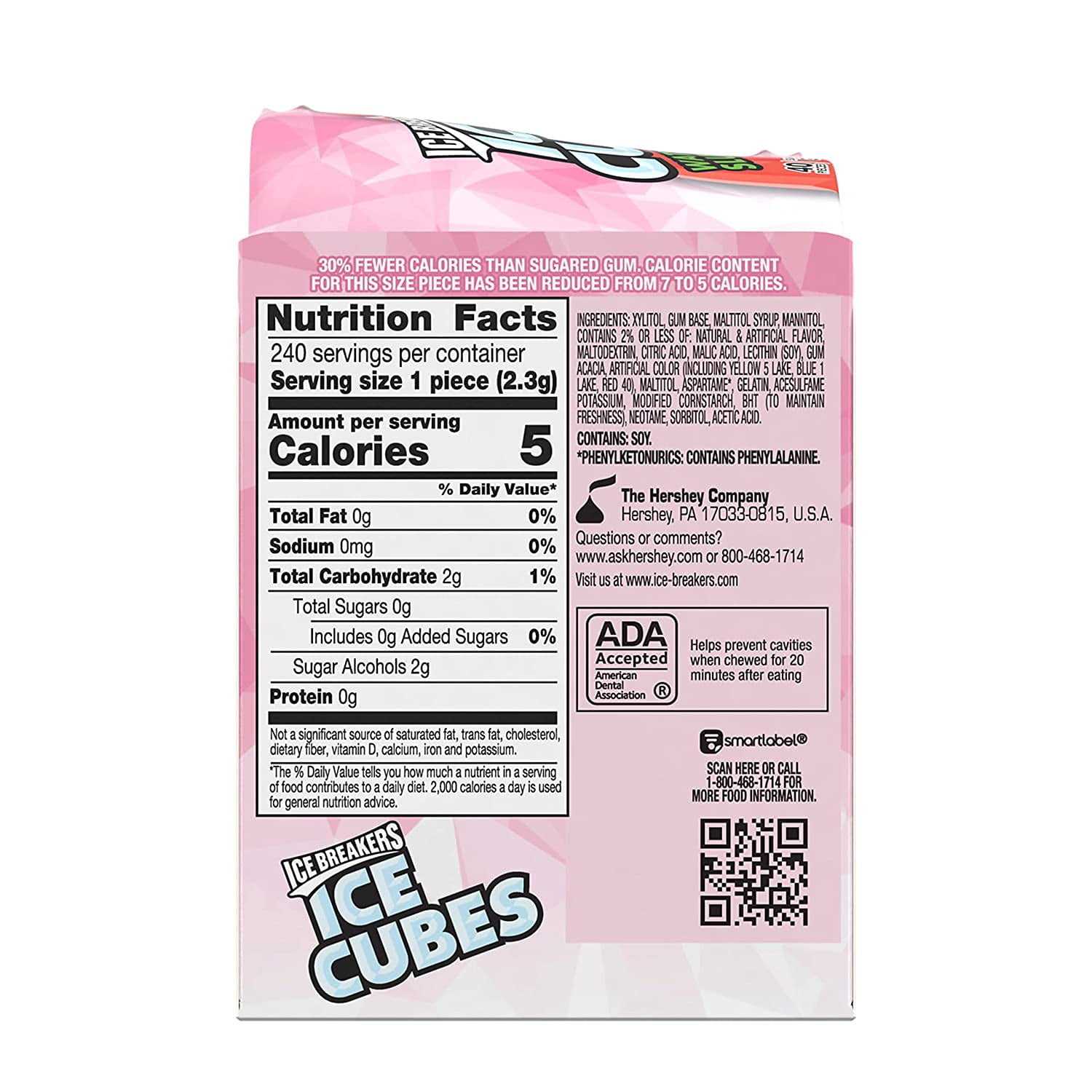 ICE BREAKERS ICE CUBES Watermelon Slushie Flavored, Made with Xylitol Sugar Free Chewing Gum Bottles, 3.24 oz (6 Count, 40 Pieces)
