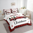 thumbnail image 3 of jejeloiu Christmas Theme Bedding Comforter Set 7pcs,Chic Red Truck Queen Bedding Sets,Red Black Geometric Plaid Queen Sheet Sets For Child,Microfiber Bedroom Decor, 3 of 8